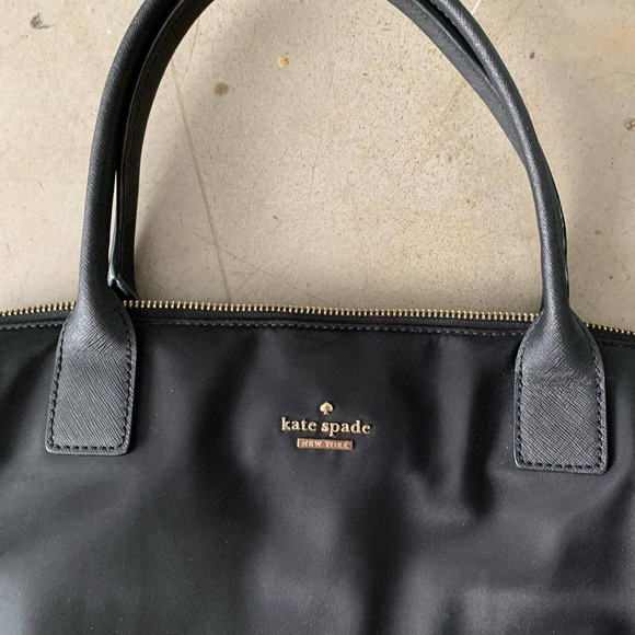 Kate Spade Laptop Messenger Bag Briefcase-Black-Nylon, Leather Trim, Striped - Picture 2 of 6